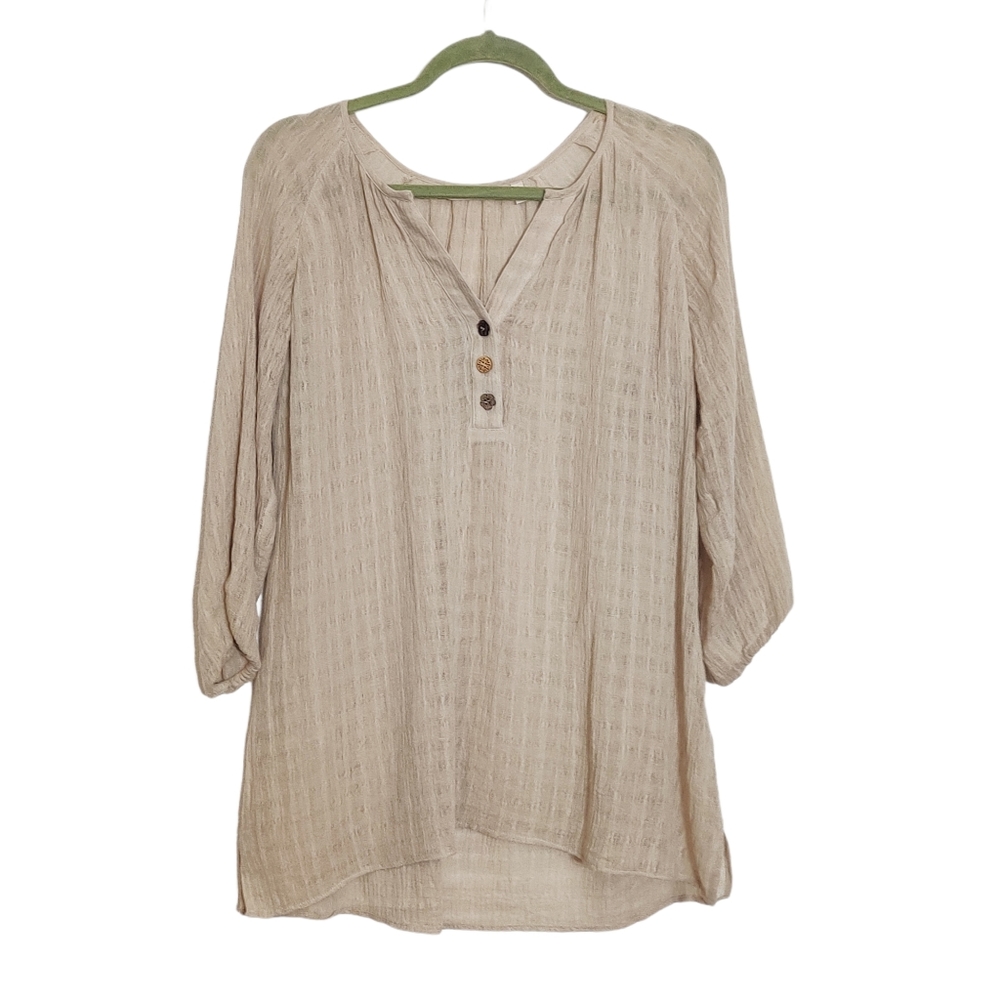 Soft Surroundings Blouse Top Linen Blend Tan Sz S